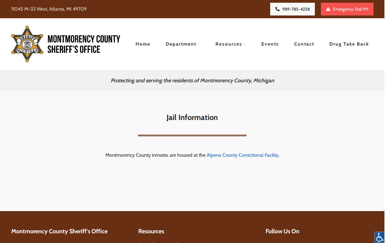 Montmorency County arrest booking route to Alpena County