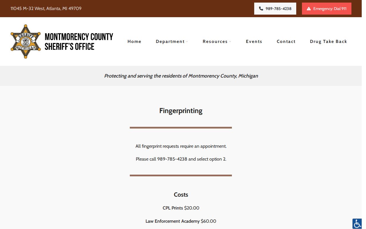 Official Montmorency Sheriff fingerprint appointment information in Atlanta