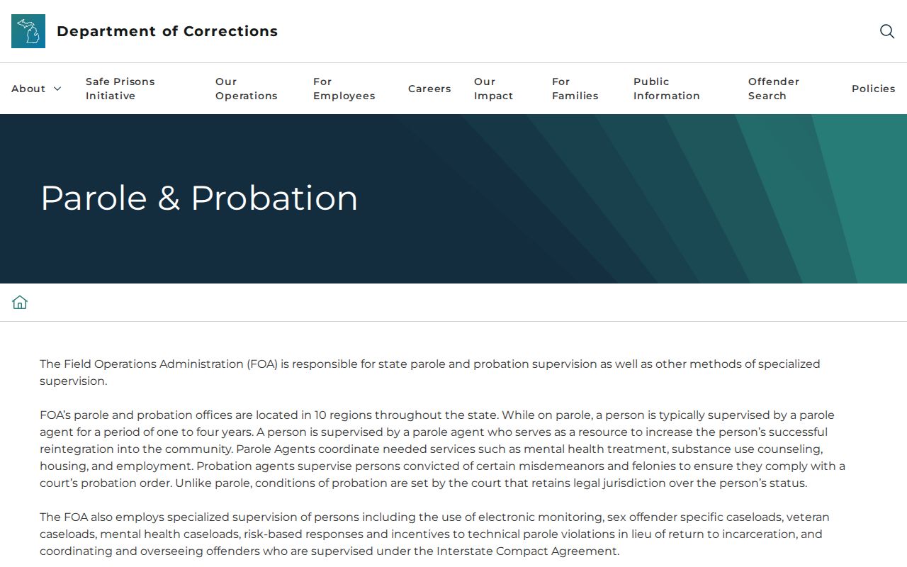 Michigan parole and probation information relevant to Atlanta records