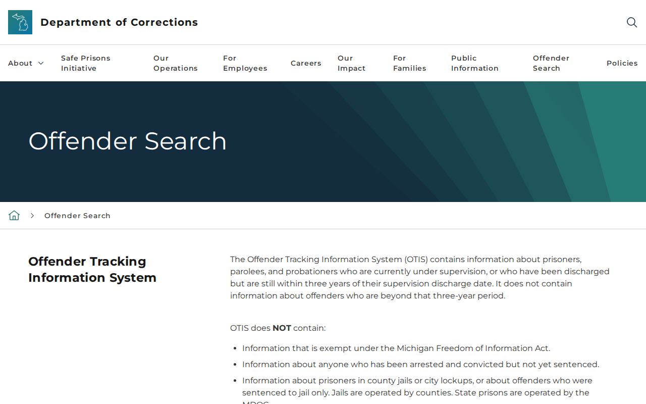 Michigan OTIS coverage information used for Atlanta corrections record checks