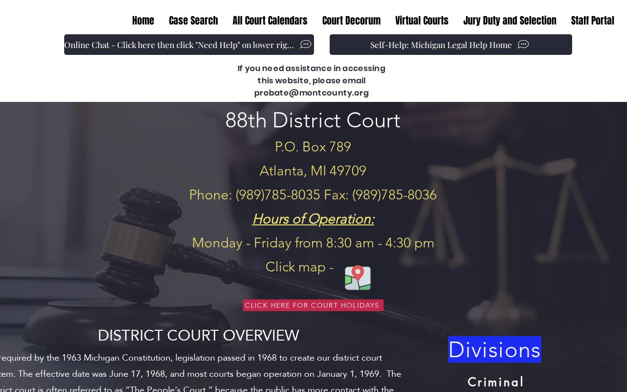 Montmorency County criminal court case records at the 88th District Court