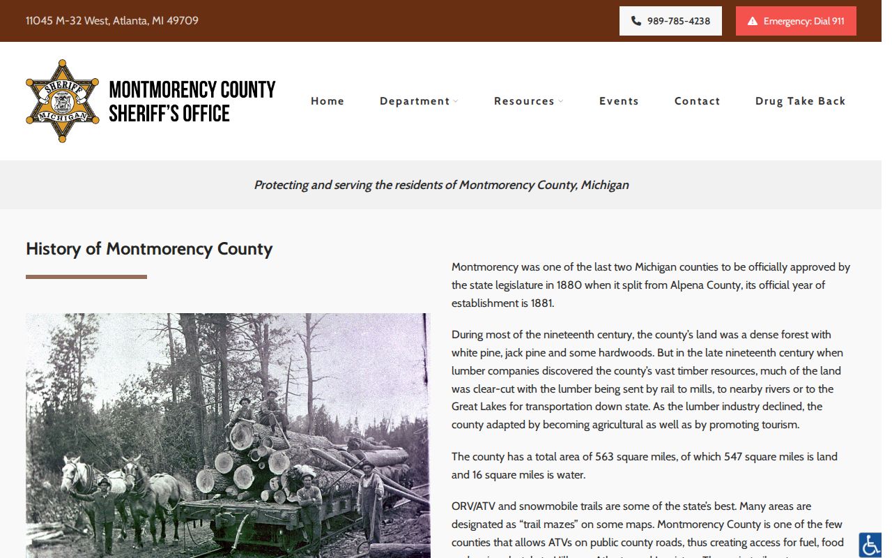 Montmorency County history and trail context for criminal records