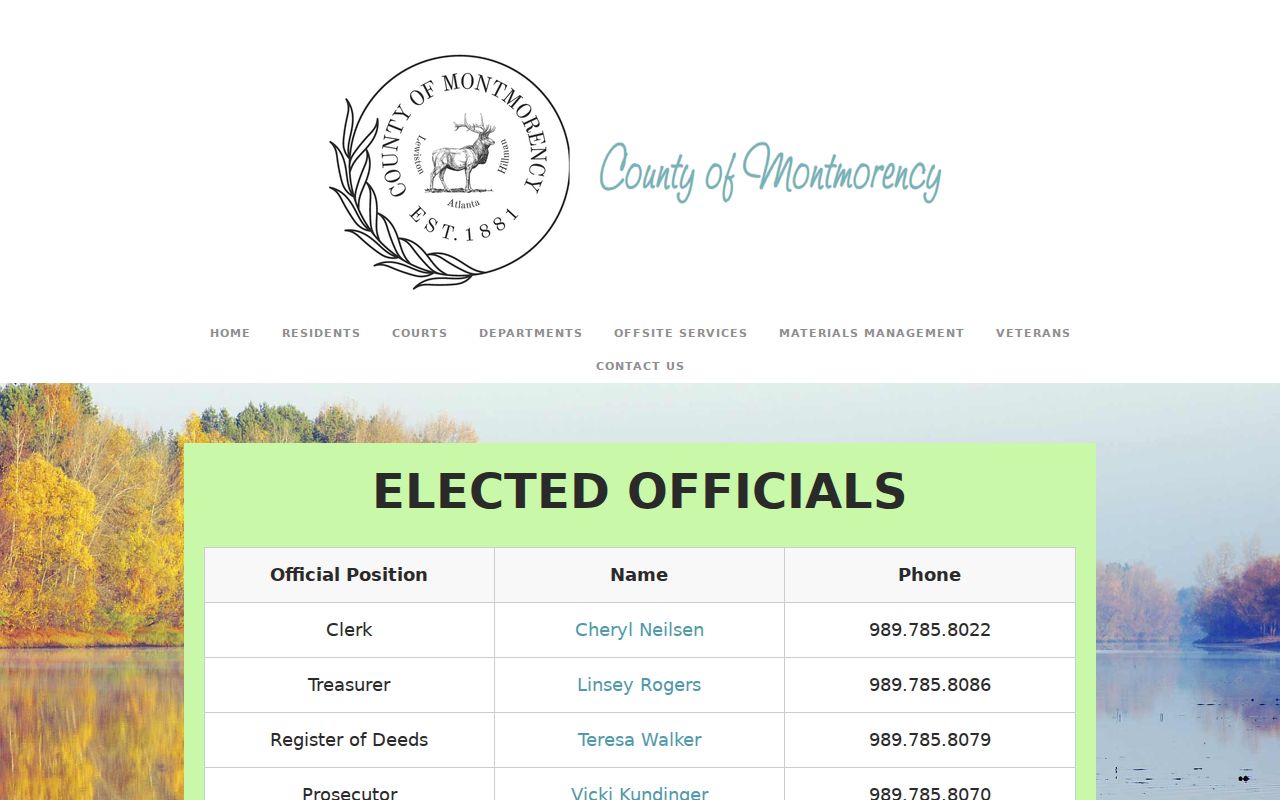 Montmorency County criminal record custodians on elected officials page