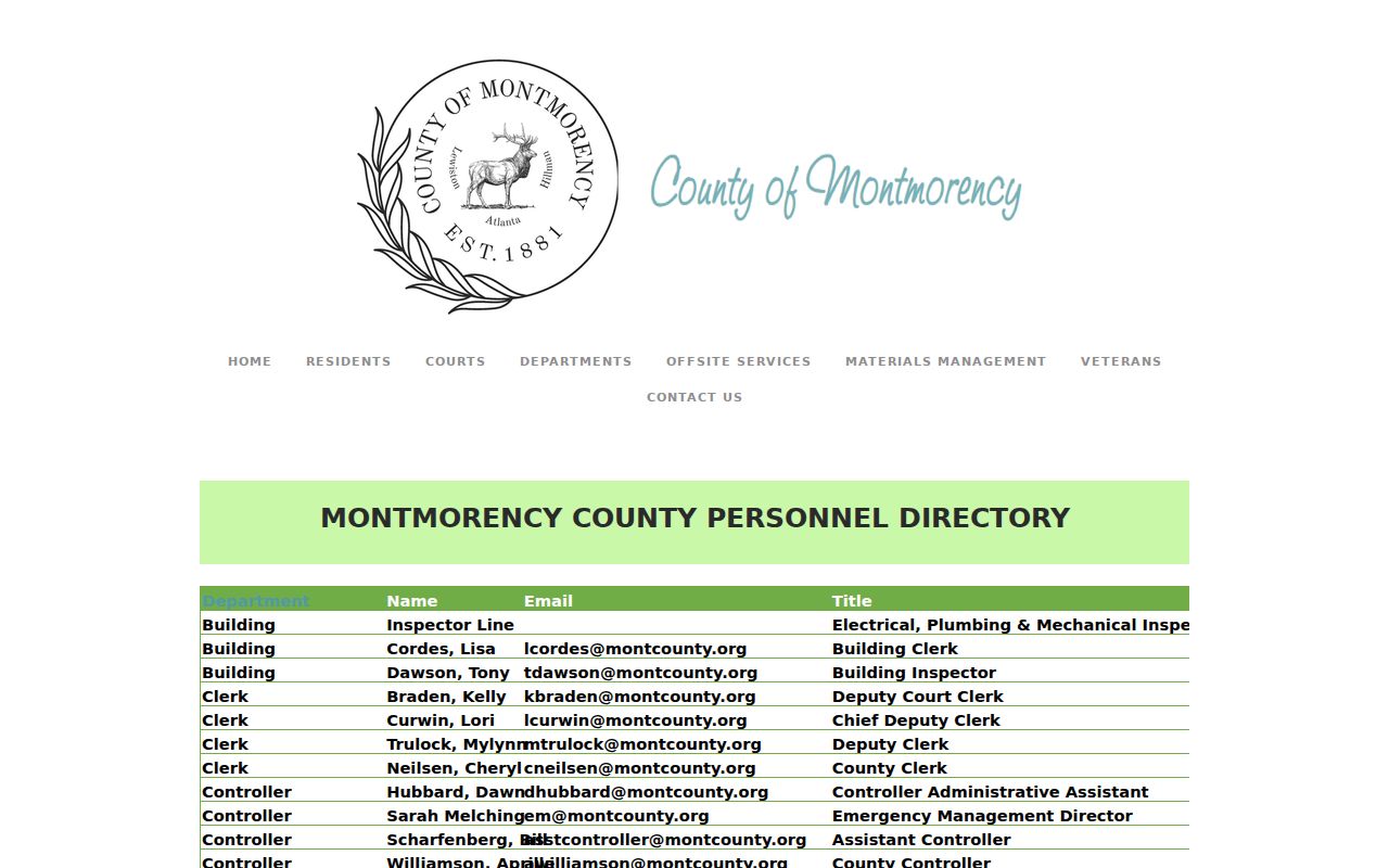 Montmorency County criminal records personnel directory