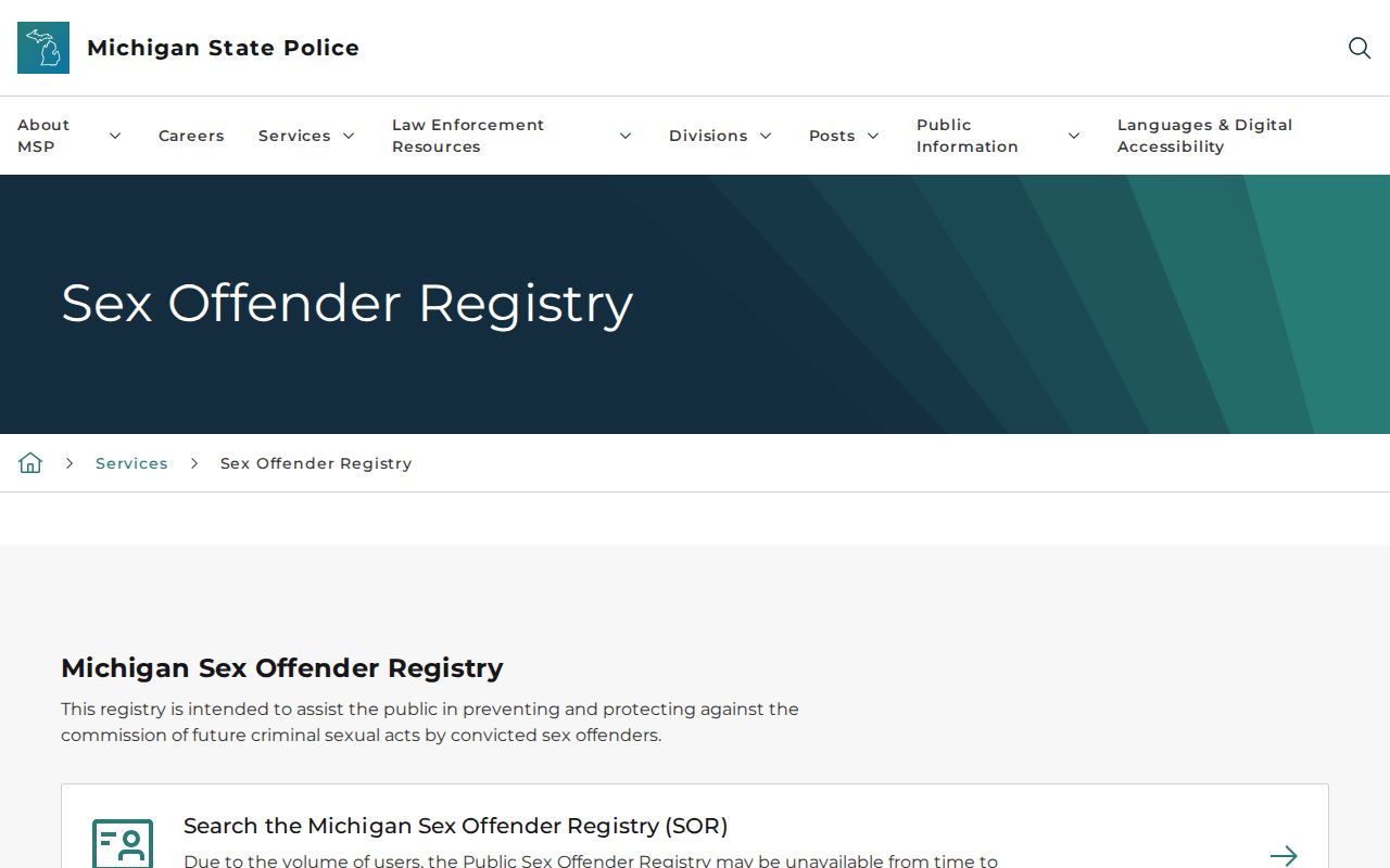 Michigan State Police sex offender registry information for Montmorency County
