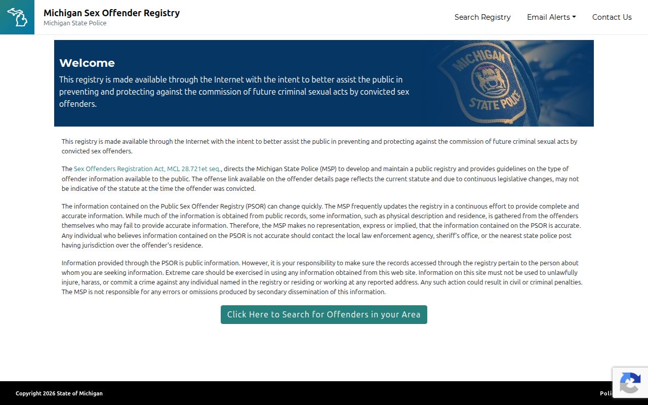PSOR search controls for a Montmorency County sex offender lookup